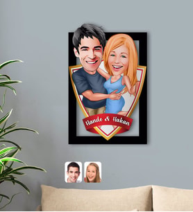 BK Gift Kişiye Özel İsimli Sevgililer Karikatürlü 3D Ahşap Tablo-14