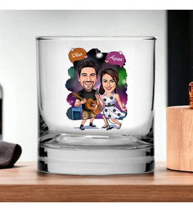 Kişiye Özel Müzisyen Çiftler Karikatürlü Viski Bardağı
