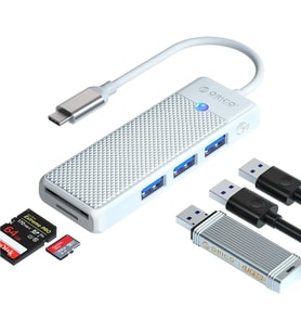 Type-C to 3.0 TF SD Kart Okuyucu 3 Portlu USB 3.0 Çoklayıcı Adaptör Beyaz