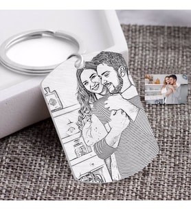 BK Gift Kişiye Özel Tam Boy Karakalem Sevgililer Pleksi Anahtarlık-1 (Beyaz)