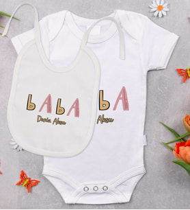 BK Kids Kişiye Özel Baba Tasarımlı Bebek Body Zıbın ve Mama Önlüğü Hediye Seti - Model 1