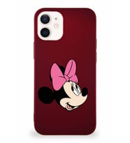 Apple iPhone 12 Soft Premier Kapak Minnie Mouse-A Tasarımlı Silikon Kılıf - Mürdüm (Şeffaf)
