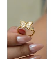 925 Ayar Gümüş Ayarlanabilir Gold Kelebek Yüzük