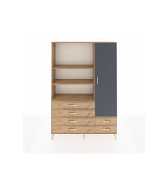 Arges Dolap 7 Raflı 6 Çekmeceli Tek Kapaklı  132x30x195 Çam-Antrasit/Çam