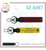 Motor Tutkunlarına, İsim Plaka ve A Rh (+) Kan Grubu Özel Üretim x2' li Anahtarlık, Sarı-Bordo-Laci
