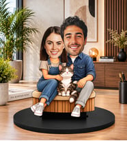 Kişiye Özel Fotoğraflı Kedi ve Çift Biblosu Karikatür Tasarımlı Sevgiliye ve Kedi Severlere Hediye