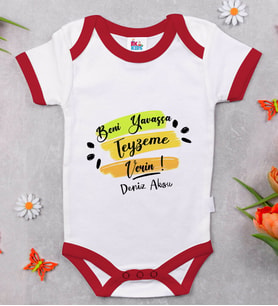 BK Kids Kişiye Özel Beni Yavaşça Teyzeme Verin Tasarımlı Kırmızı Bebek Body Zıbın-1