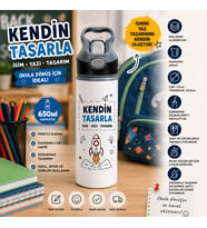 Kişiye Özel Pipetli Alüminyum Su Matarası 650 ml İsim Baskılı Okul Suluğu Çocuk Yetişkin Matara Spor Suluğu