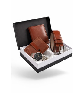Özel Lüks Premium Serisi Damat Çeyiz Dikey Cüzdan Kemer Kartlık ve Metal Özel Saat Çeyiz Kutulu Seti