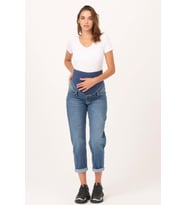Busa Hamile Yüksek Ribana Mom Fit Jean Mavi