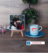 Sevgiliye Hediye Fotoğraflı Dekoratif Taş, Ahşap Altlıklı Türk Kahvesi Fincanı Hediye (Model 5)
