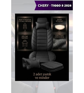 chery tiggo 8 2026 Koltuk ve Kılıf uyumlu Minder Yastık Siyah Lüks 2 Minder 2 Yastık