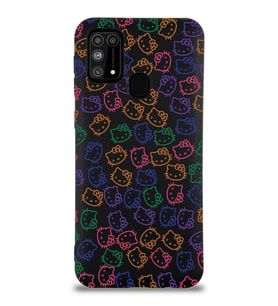 Samsung Galaxy M31 Uyumlu Lansman Kılıf Hello Kitty Tasarımlı İçi Kadife Kapak-Siyah (Şeffaf)