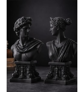 Antik Roma İşlemeli Kaideli Apollo Diana Büstü Dekoratif Heykel Biblo 25 Cm El Yapımı