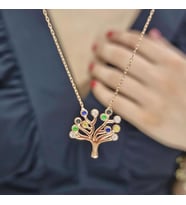 Renkli Hayat Ağacı Rose Kaplama 925 Ayar Gümüş Kolye (Karışık)