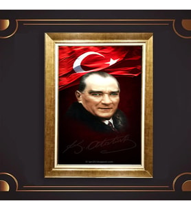 Altın Varaklı Çerçeveli Paspartulu Atatürk Tablo z4804 (Gold)