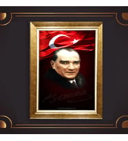 Altın Varaklı Çerçeveli Paspartulu Atatürk Tablo z4804 (Gold)