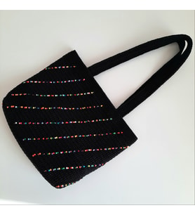 Elchandmade Tığ İşi Örgü Renkli Boncuk Detaylı Siyah Çanta Tote Bag