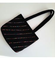 Elchandmade Tığ İşi Örgü Renkli Boncuk Detaylı Siyah Çanta Tote Bag