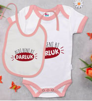 BK Kids Darluk Tasarımlı Pembe Bebek Body Zıbın ve Mama Önlüğü Hediye Seti-1