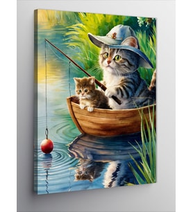 Kanvas Tablo Balık Tutan Kedi