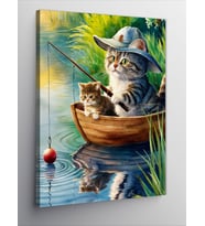 Kanvas Tablo Balık Tutan Kedi