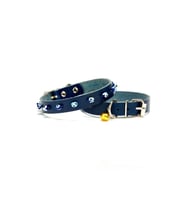 Cattie Gerçek Deriden El Yapımı Boncuklu Kedi Boyun Tasması 1,5x28-32cm - Royal Blue