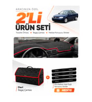VOLKSWAGEN PASSAT B5.5 (2000-2005) Uyumlu Torpido Örtüsü + Deri Bagaj Çantası + Sticker Seti - Siyah Kırmızı