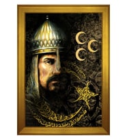 Fatih Sultan Mehmet Han Motifli Kanvas Tablo 50 x 70 cm Gold Çerçeve