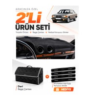 e-biz MERCEDES W123 (1976-1985) Uyumlu Torpido Örtüsü + Deri Bagaj Çantası Seti - Siyah-Gri - MB010