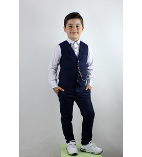 Erkek Çocuk Yakalı Yelek Pantolon Takım Lacivert