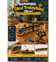 Uzaktan Kumandalı Şarjlı Körüklü Sarı Okul Otobüsü Işıklı Troleybüs 38 cm