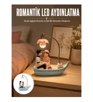 Mey İthalat® Romantik Sandal Üzerinde Çift Figürü LED Gece Lambası Masa Dekoru Yeni Nesil