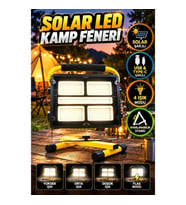 Solar LED Kamp Feneri – 4 Işık Modlu, Ayarlanabilir Standlı, USB ve Type-C Şarjlı