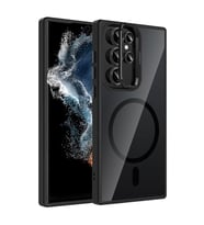 Coverzone Samsung Galaxy S22 Ultra ile Uyumlu Z-Etro MagSafe Wireless ?arj Destekli, G��l� Manyetik Tutucu, Stand Olabilen, Kamera Lens Hediyeli Koruyucu K?l?f Siyah