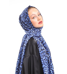 Leopar Desen Modal Seri Şal Eşarp Askısı İle Birlikte 75x200 Lacivert-75x200