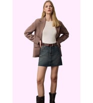 Kadın Yüksek Bel Denim Mini Etek Pamuk Günlük Kombinler Hafta Sonu Yaz Aylarının Vazgeçilmezi (Ekru)