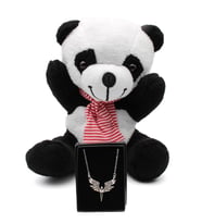 Tatlı Peluş Panda & Mikail Melek Kolye Hediye Seti (Beyaz)