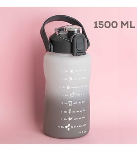 Porsima 700.105 Su Şişesi - Motivasyon Su Matarası - Plastik Renkli Spor Suluk - Gri Beyaz 1500 ml