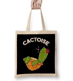 Cute & Funny Cactoise Cactus Tortoise Combined Bez Çanta Uzun Saplı