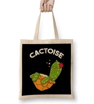 Cute & Funny Cactoise Cactus Tortoise Combined Bez Çanta Uzun Saplı