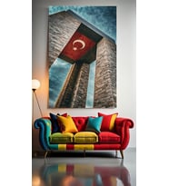 ŞANLI TÜRK BAYRAĞI V2 Ev Duvar Salon Güzellik Salonu Ofis Dükkan Dekarasyon Kanvas Tablo (Çok Renkli)