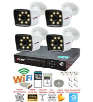 FURY 4 Kameralı 5mp Lens 1080p 2mp Color Görüntü 8 Warm Led Gece Görüş FullHd Güvenlik Kamera 5525W 1 TB