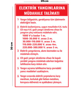Metal Elektrik Yangınlarına Müdahale Talimatı 20cm x 30cm A4 Büyüklüğünde Uyarı Levhası Yönlendirme