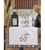 Flamingo Nakışlı Püsküllü 3 lü El Ve Yüz Havlusu 