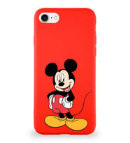 Apple iPhone SE 2022 Soft Premier Kapak Mickey Mouse-E Tasarımlı Silikon Kılıf - Kırmızı (Şeffaf)