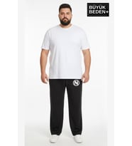 Erkek Büyük Beden N Logo Baskılı Rahat Kesim Lastikli Bel Paça Reçme Eşofman Altı SPR26EA952-4 (Siyah)