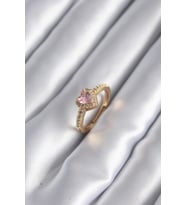 Pirinç Gold Renk Pembe Zirkon Taş Kalp Charm Model Kadın Yüzük TJ-BYK2957