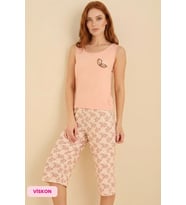Seamlife Kadın Düğmesiz Bisiklet Yaka Atlet Bermuda Homewear - Viskon Kolsuz Kapri Pijama Takımı