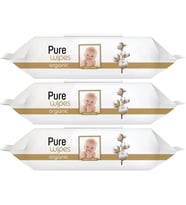 Pure Baby Islak Havlu Mendil 90 Yaprak Yenidoğan Organic Pamuklu (3 Lü Set) 270 Yaprak Plst Kapak